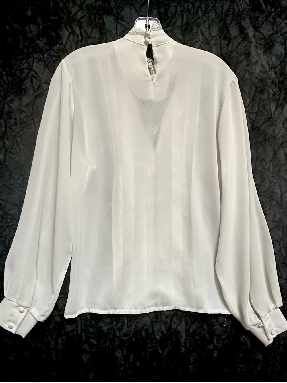 VICTORIAN EDWARDIAN BLOUSE TOP VTG 80s GOTHIC HIGH NECK PLEATED CREAM 12 - Picture 8 of 11